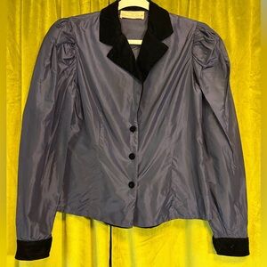 Vintage 80s Miss O by Oscar De La Renta Navy & Black Velvet Blouse. Small.